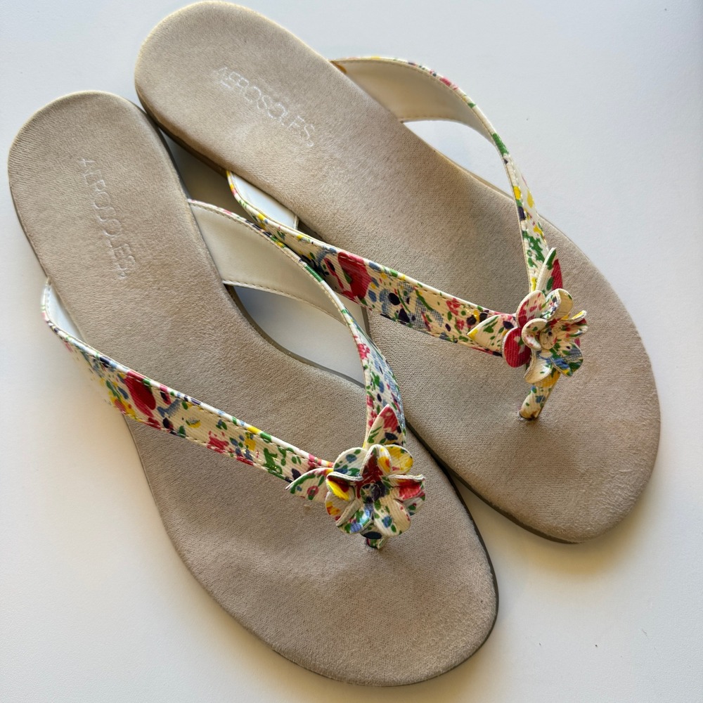 Aerosoles Womens Floral Print Flip Flop Sandals Multicolor Flower Thong Size 9